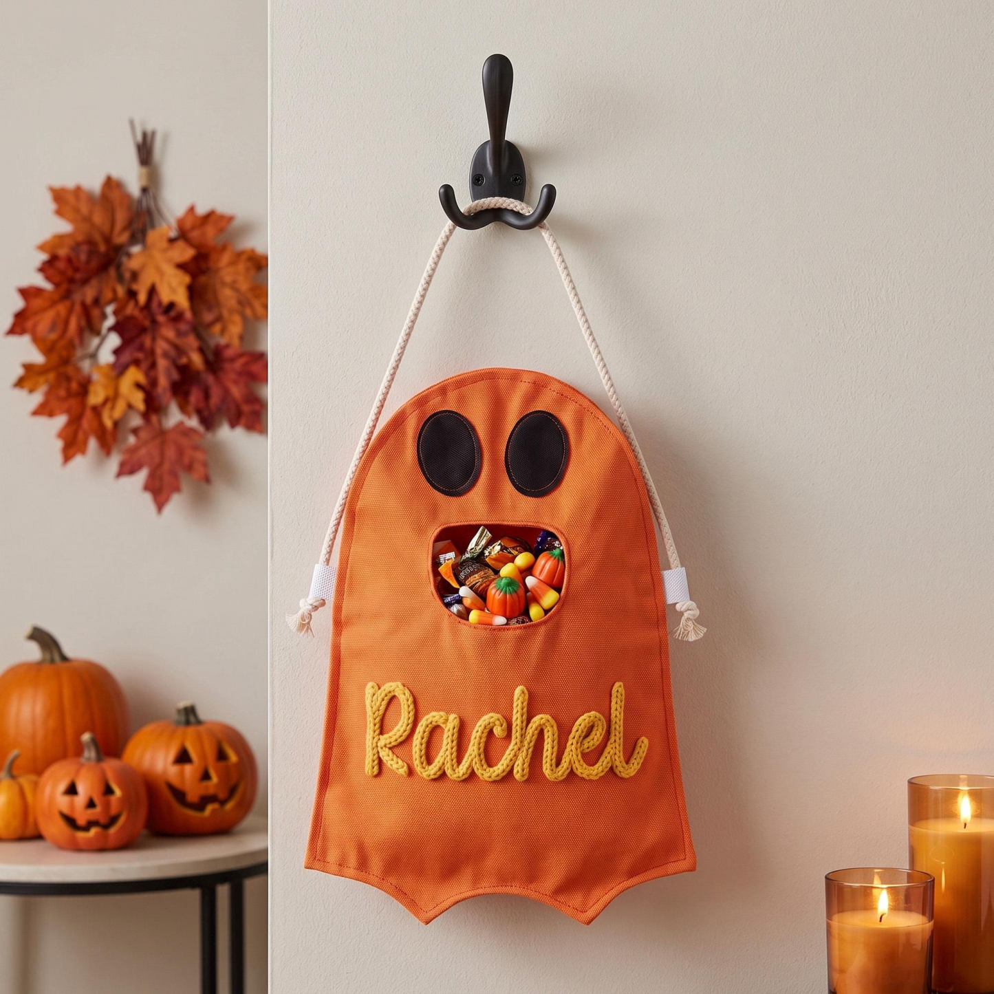 Personalized Trick or Treat Bag, Ghost Halloween Candy Bag, Custom Name Kids Tote, First Halloween Gift for Toddler - MyJigsawPuzzleAu