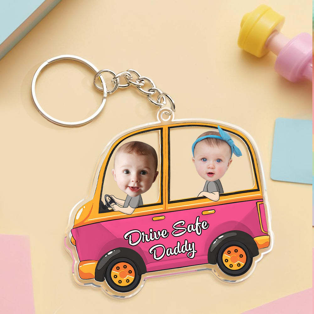 Christmas Gifts for Father Drive Safe Keyring Custom Face Acrylic Keychain Drive Safe Daddy Multi Kids