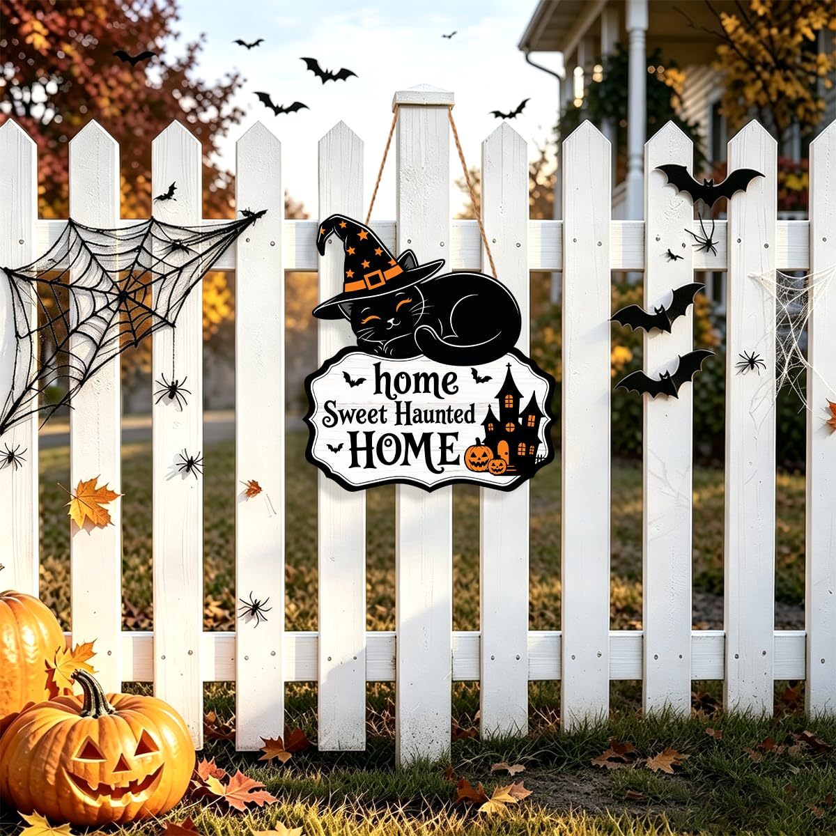 Halloween Wreath for Front Door Wooden Ghost Pumpkin Door Sign Wall Decor - MyJigsawPuzzleAu