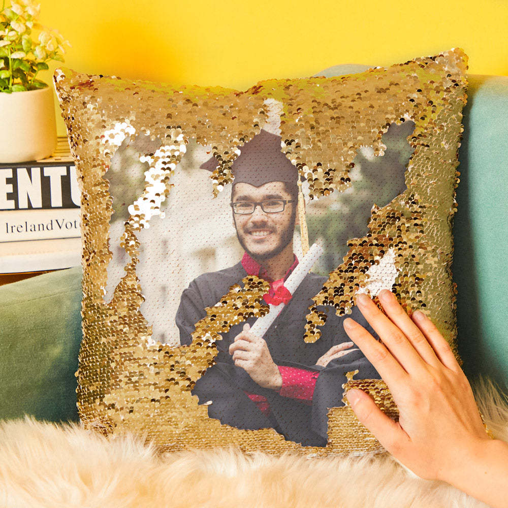 Personalized Graduation Gifts Custom Photo Magic Sequins Pillow Multicolor Shiny 15.75''*15.75'' - MyJigsawPuzzleAu