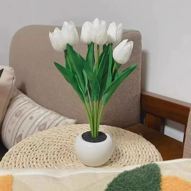 Contemporary Creative Tulip Flower Ceramic PU USB LED Table Lamp For Bedroom - MyJigsawPuzzleAu