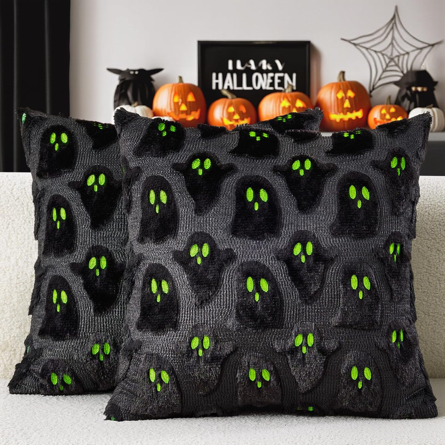Halloween Pillow Covers Cute Ghost Decor Set of 2 18x18 - MyJigsawPuzzleAu