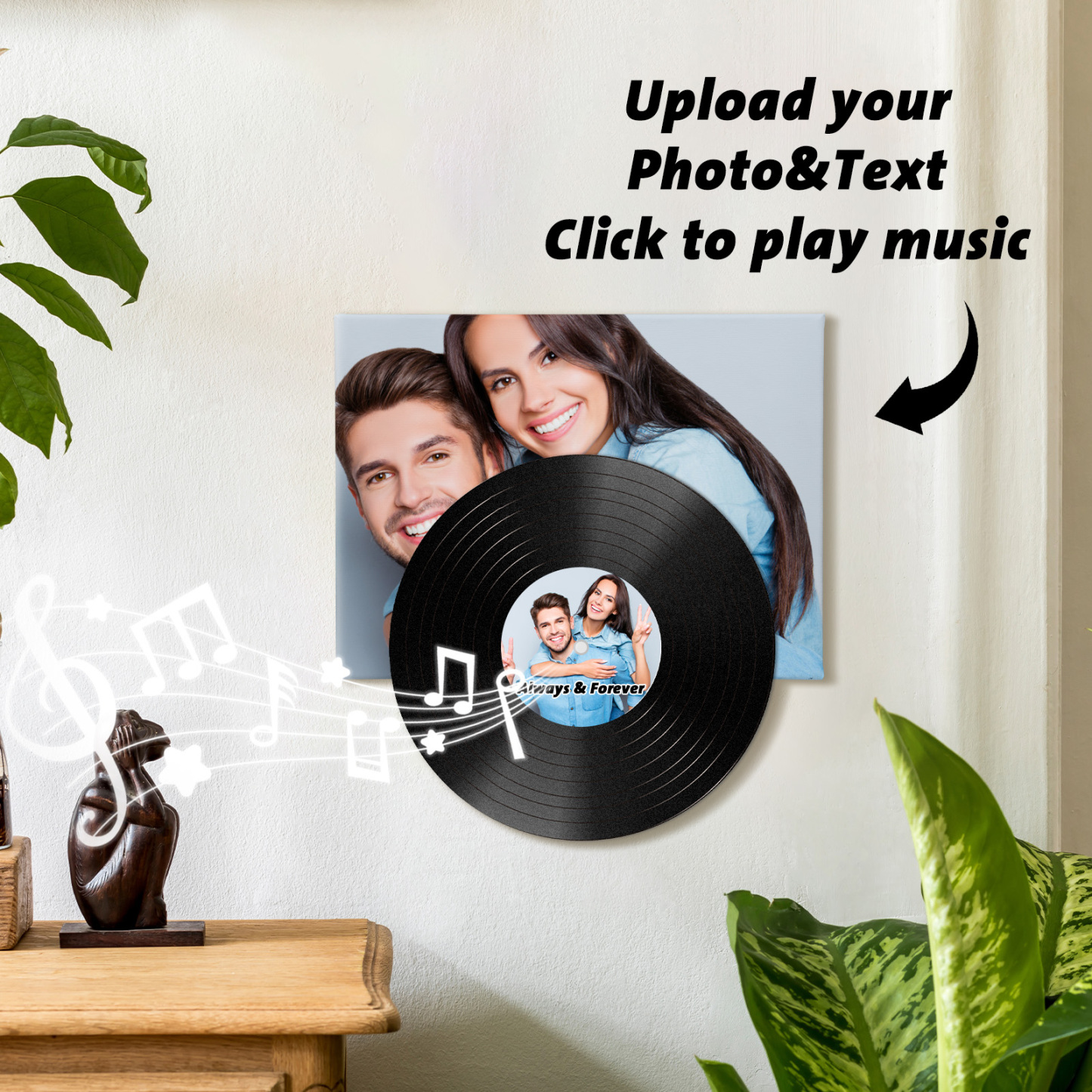 Personalised Vinyl Record Wall Art with Photo & Song – Wedding Anniversary Gift for Married Couples, Just Click to Play Your Love