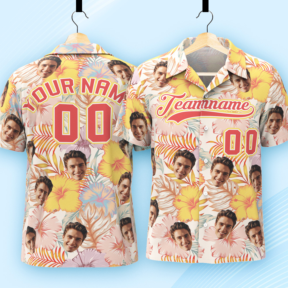 Custom Hawaiian Shirt Personalized Team Name & Number Custom Face Tropical Summer Vacation Shirt for Men, Birthday, Beach, Party Gift - MyJigsawPuzzleAu