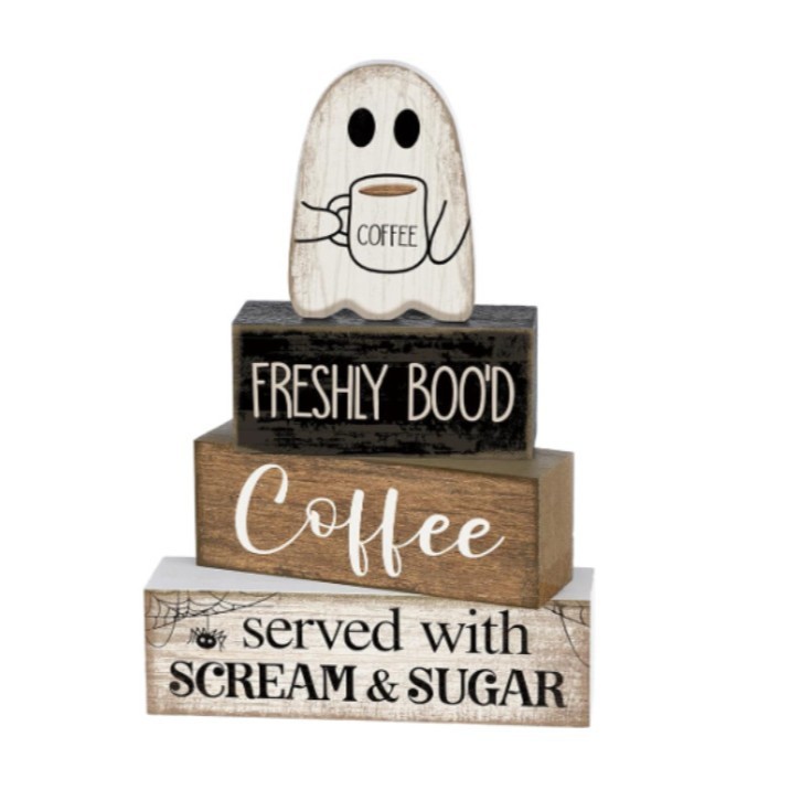 Lineshading 4 Pcs Halloween Coffee Table Decor Wooden Ghost Coffee Bar Sign - MyJigsawPuzzleAu