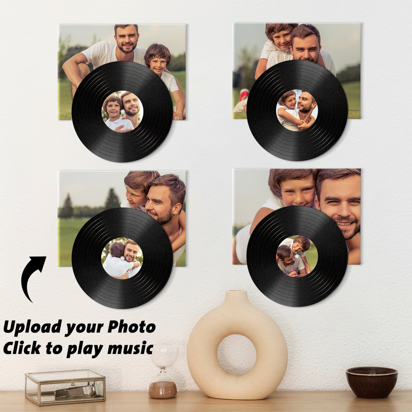 Vinyl Record Photo Wall Art | Custom Music Photo Gift for Dad | Click-to-Play Interactive Memory Keepsake for Pops On Father’s Day