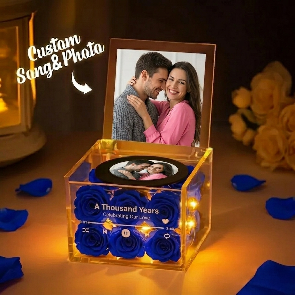 Custom Mini Rose Music Record Auto-Music Player Custom Photo with Light Personalized Music Acrylic Box - MyJigsawPuzzleAu