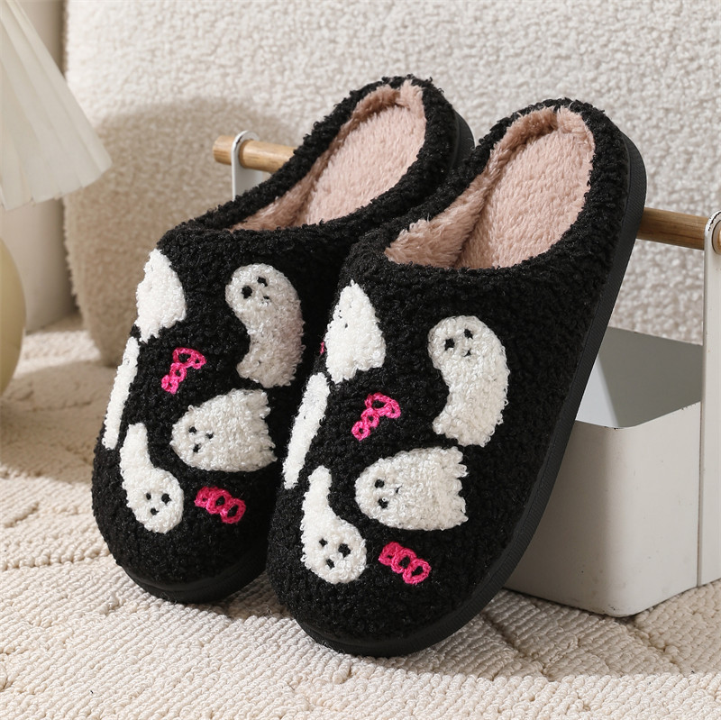 Unisex Halloween Slippers Spooky Ghost Slippers Cute Cozy Warm Plush Slip-On House Indoor and Outdoor Shoes - MyJigsawPuzzleAu