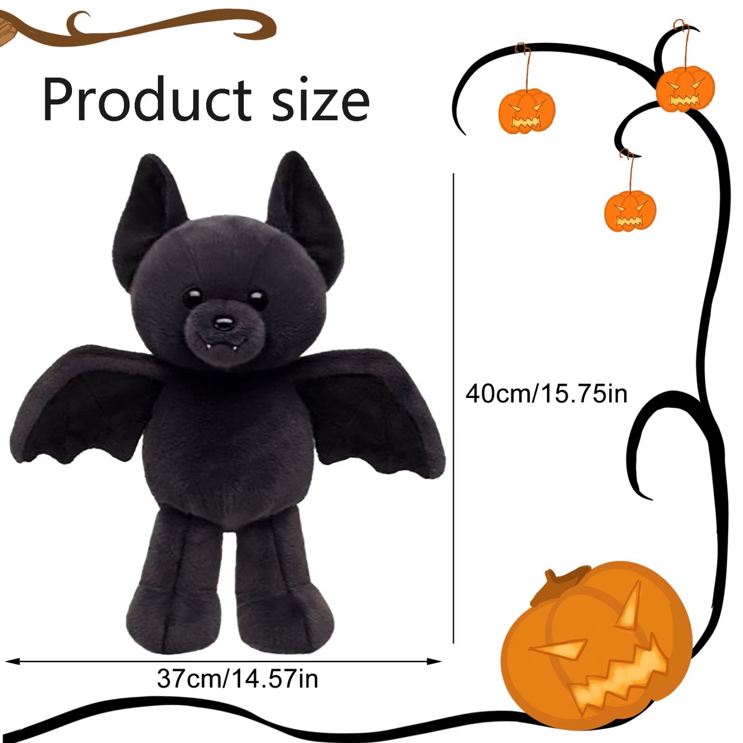 Bat Bear Plush Toys Stuffed Animal Soft Plush Toy, Soft Bat Bear Plush Doll, Halloween Cozy Animal Pillow Gift for Kids, Lovers & Collectors(Black) - MyJigsawPuzzleAu