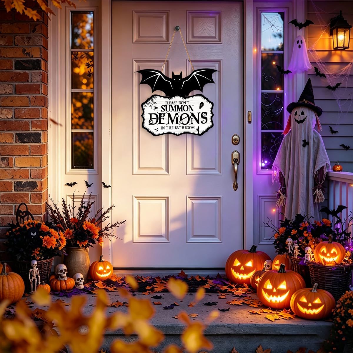 Halloween Wreath for Front Door Wooden Ghost Pumpkin Door Sign Wall Decor - MyJigsawPuzzleAu