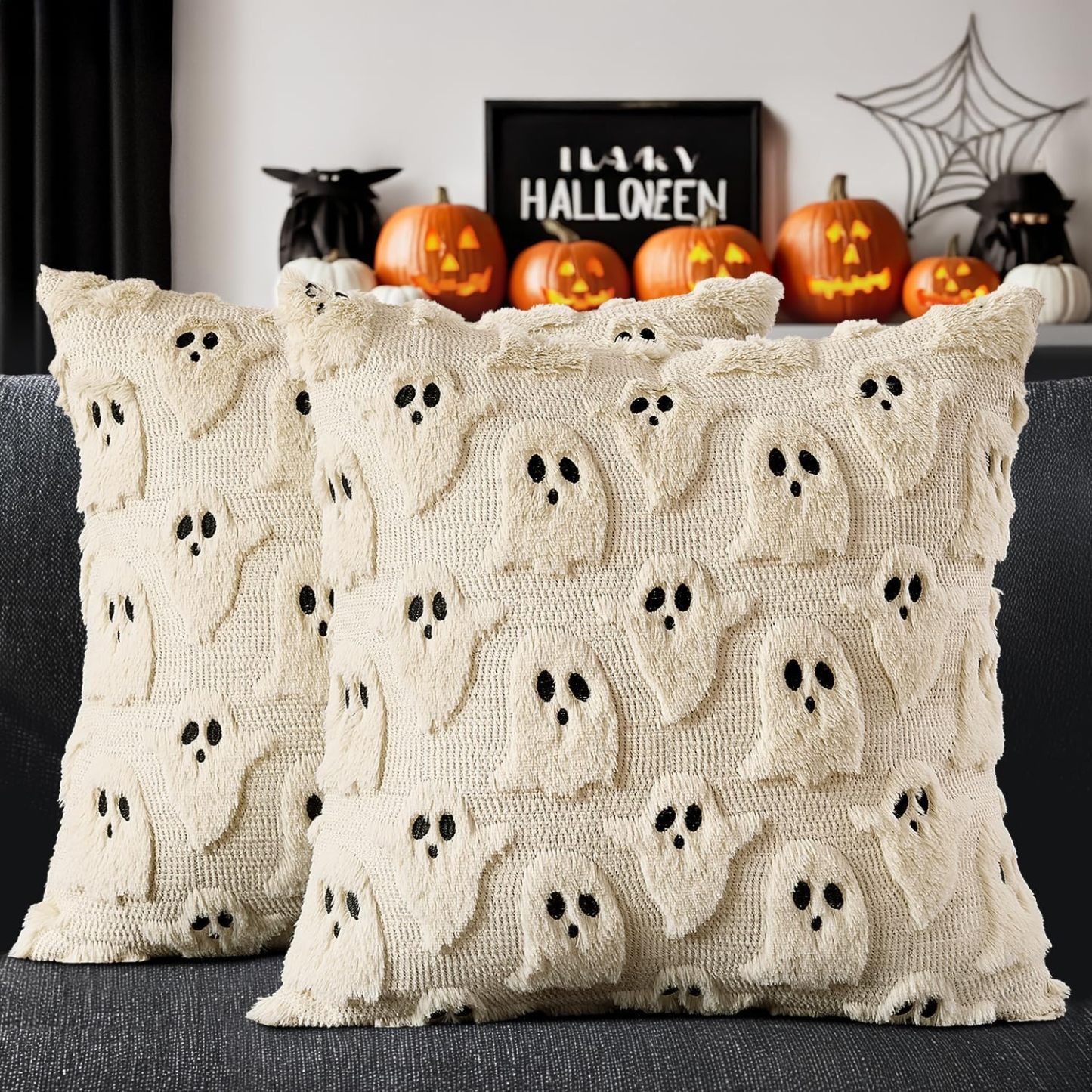 Halloween Pillow Covers Cute Ghost Decor Set of 2 18x18 - MyJigsawPuzzleAu