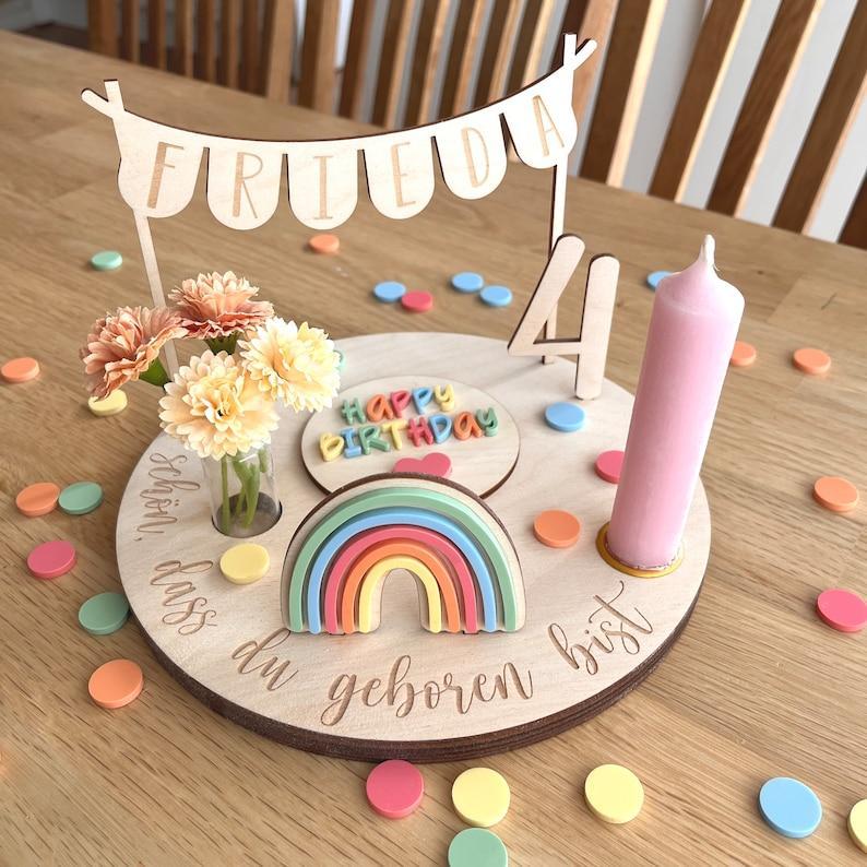 Personalized birthday plate colorful with vase and candle, candle plate, birthday board, birthday table, birthday wreath - MyJigsawPuzzleAu