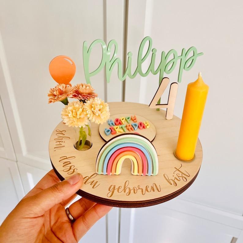 Personalized birthday plate colorful with vase and candle, candle plate, birthday board, birthday table, birthday wreath - MyJigsawPuzzleAu