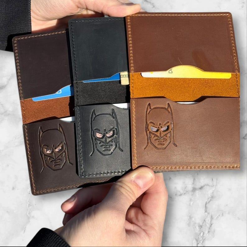 Minimalist Bat ID Wallet - Genuine Leather Wallet With Super Hero Mask -