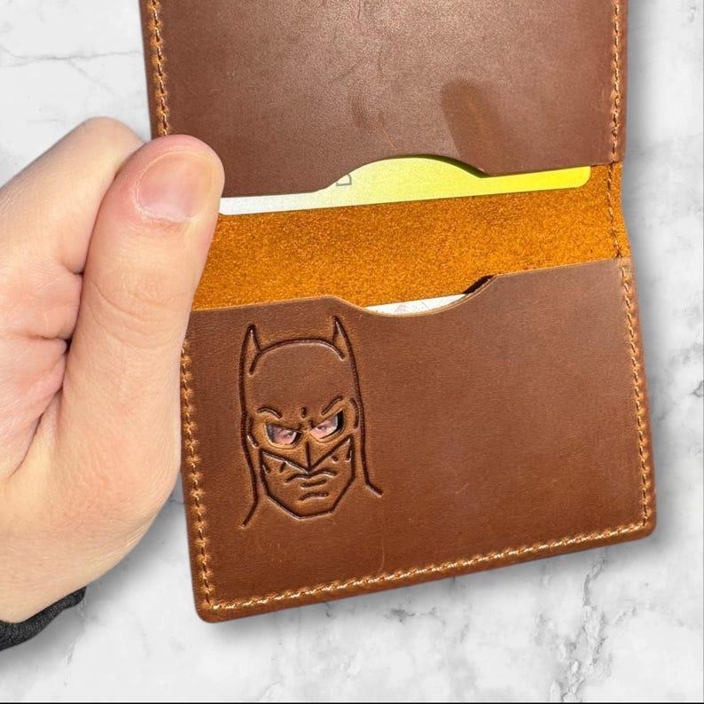 Minimalist Bat ID Wallet - Genuine Leather Wallet With Super Hero Mask -