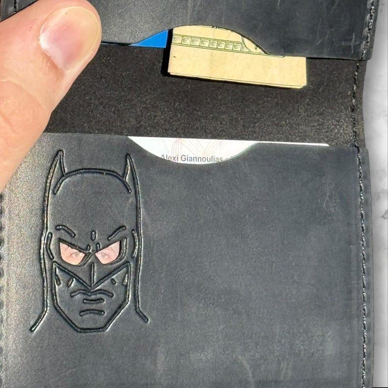 Minimalist Bat ID Wallet - Genuine Leather Wallet With Super Hero Mask -