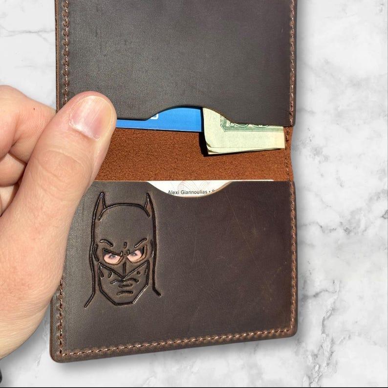 Minimalist Bat ID Wallet - Genuine Leather Wallet With Super Hero Mask -
