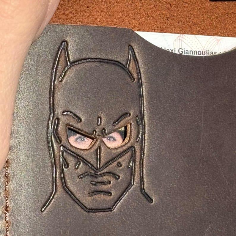 Minimalist Bat ID Wallet - Genuine Leather Wallet With Super Hero Mask -
