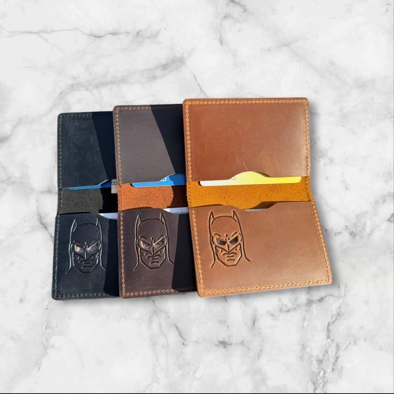 Minimalist Bat ID Wallet - Genuine Leather Wallet With Super Hero Mask -