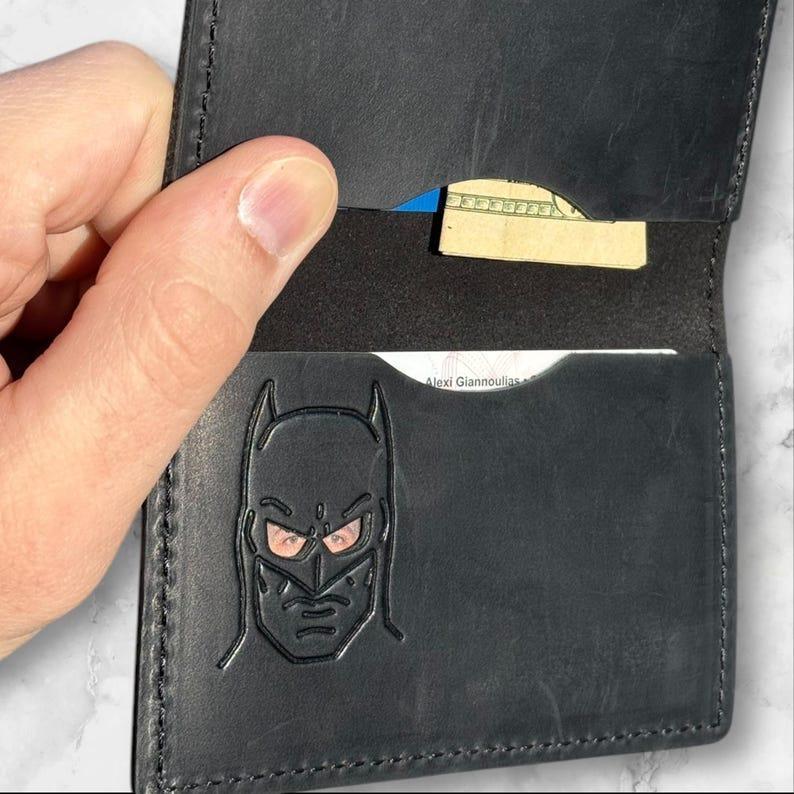 Minimalist Bat ID Wallet - Genuine Leather Wallet With Super Hero Mask -