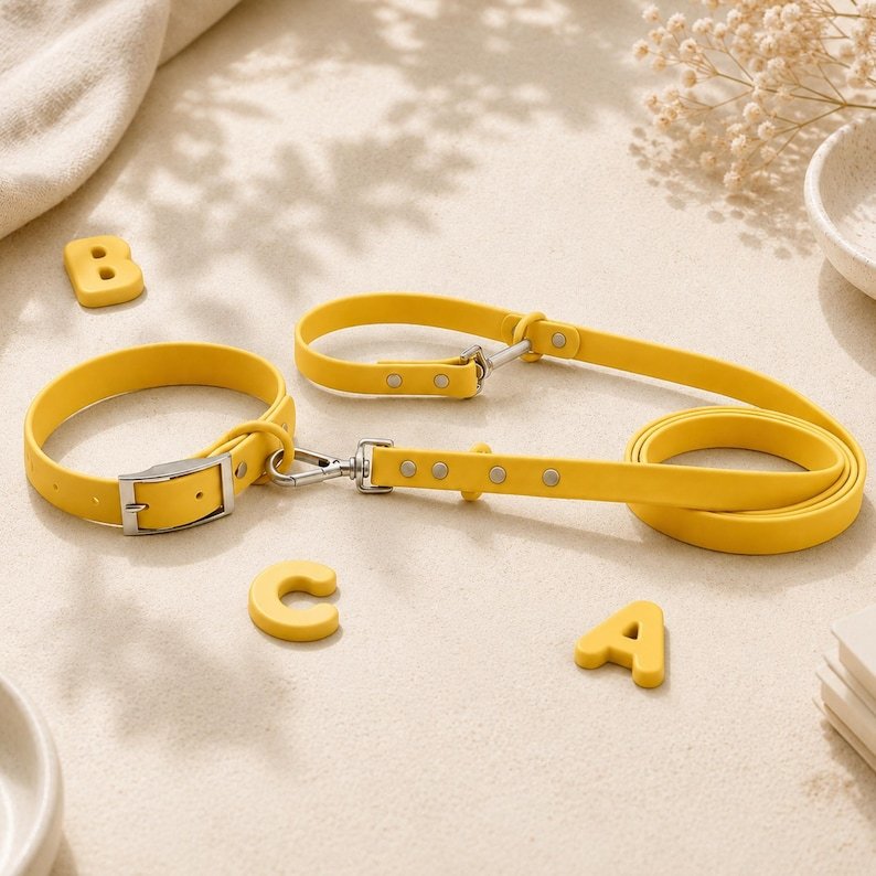 Personalized Waterproof Silicone Pet Collar Replaceable Letter Charms Pet Collar & Leash Set Easy to Clean Outdoor Pet Supplies - MyJigsawPuzzleAu