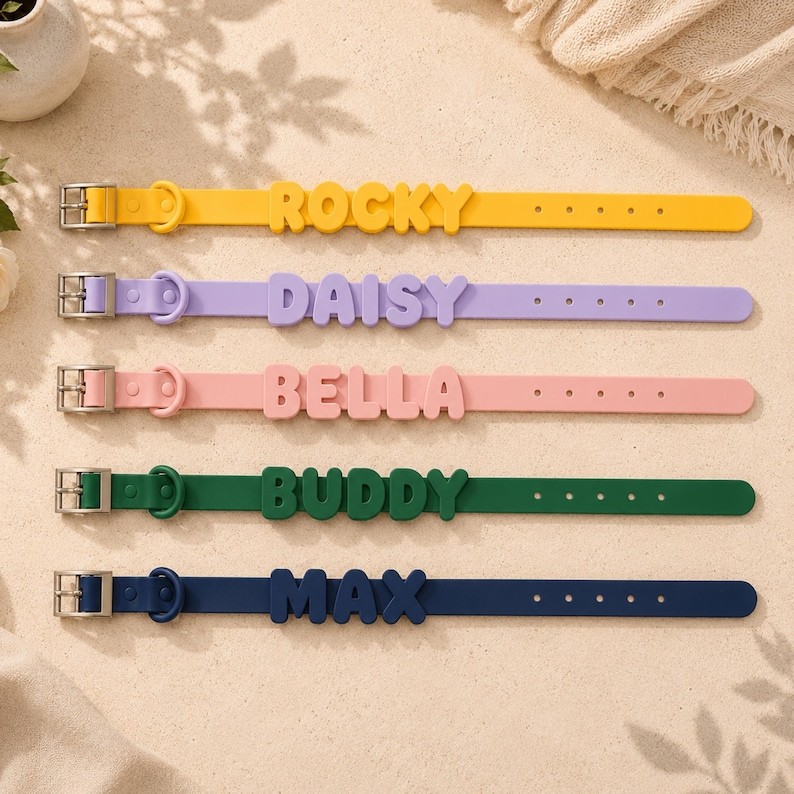 Personalized Waterproof Silicone Pet Collar Replaceable Letter Charms Pet Collar & Leash Set Easy to Clean Outdoor Pet Supplies - MyJigsawPuzzleAu
