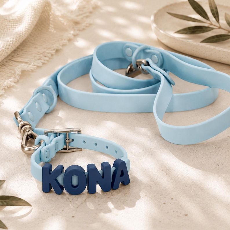 Personalized Waterproof Silicone Pet Collar Replaceable Letter Charms Pet Collar & Leash Set Easy to Clean Outdoor Pet Supplies - MyJigsawPuzzleAu