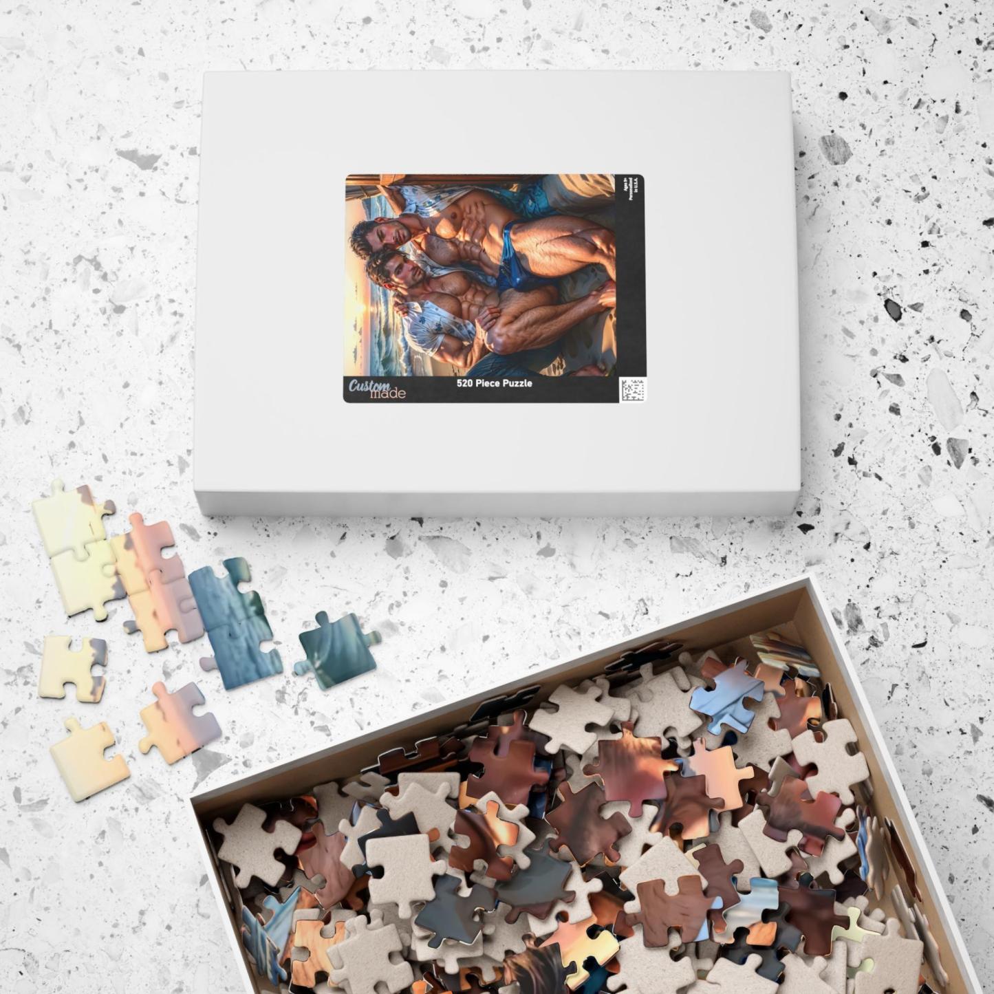 Adult Jigsaw Puzzles | Golden Hour Lovers | Intimate Gay Couple Puzzle by the Sea | Gay Art | Macho Men | Gay Wall Decor | LGBTQ Art - MyJigsawPuzzleAu