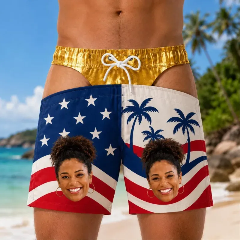 Custom Funny Men Swim Trunks Novelty Optical Illusion Swim Shorts Funny Novelty Party Board Shorts Gift for Husband Boyfriend - MyJigsawPuzzleAu