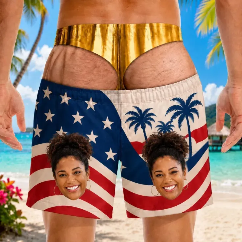 Custom Funny Men Swim Trunks Novelty Optical Illusion Swim Shorts Funny Novelty Party Board Shorts Gift for Husband Boyfriend - MyJigsawPuzzleAu