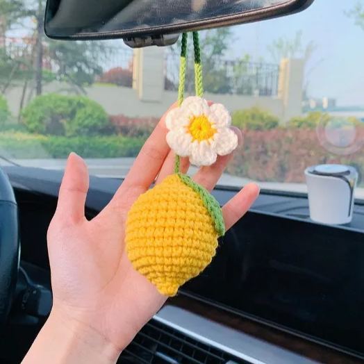 Crochet Cherry Car Mirror Hanging: Handmade Knitted Car Accessory - MyJigsawPuzzleAu