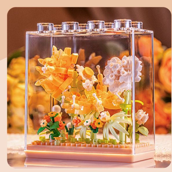 Mini Flower Building Blocks with Clear Display Case | DIY Blooming Décor Gift for Home & Holidays - MyJigsawPuzzleAu