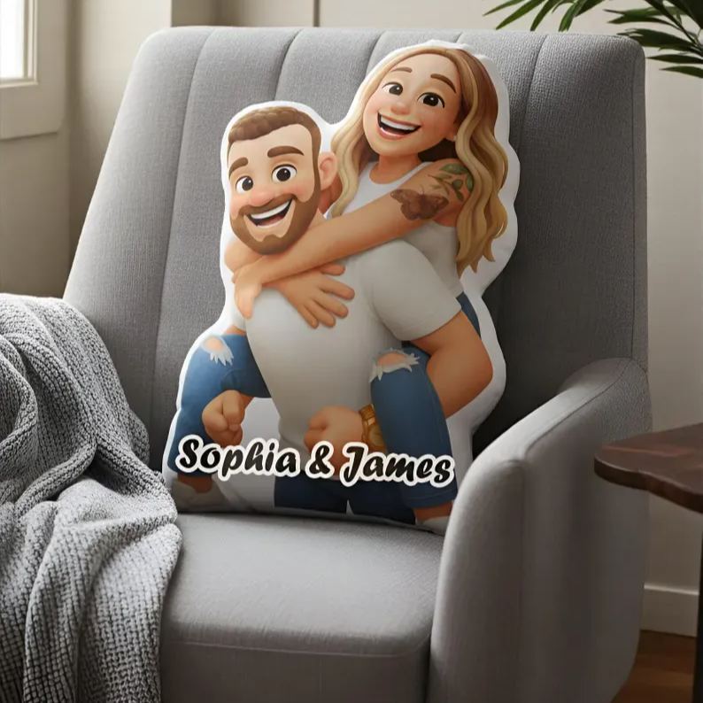 Personalized Photo to Cartoon Pillow, Custom Photo Couple Portrait Cushion, Valentine’s Day For Couple, Wedding Anniversary Gift for Him Her - MyJigsawPuzzleAu