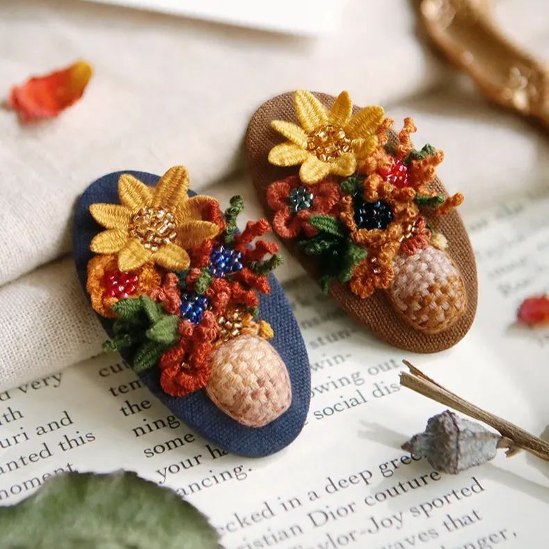 DIY Crochet & Embroidery Hair Clip Kit | Handmade Floral Barrette Craft Set, Easy Yarn & Stitch Gift for Women & Teens - MyJigsawPuzzleAu