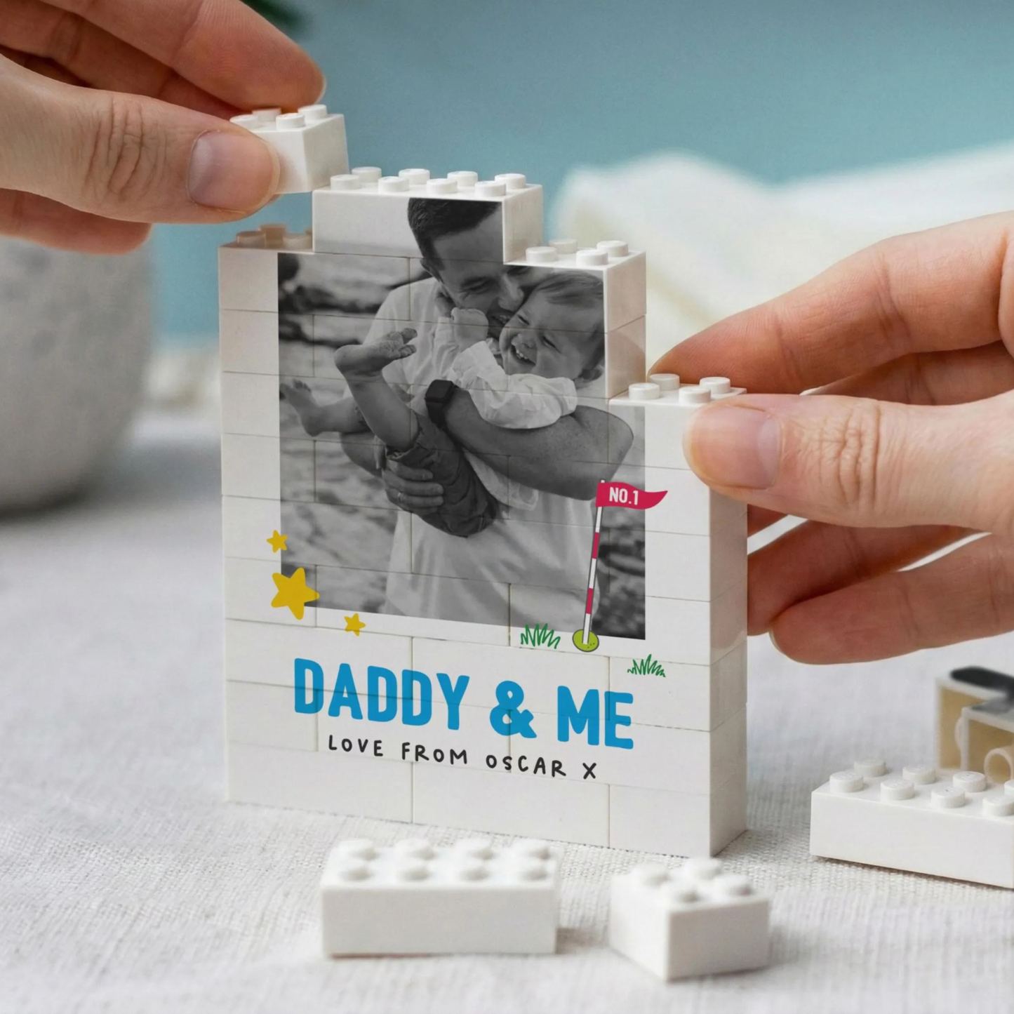 Daddy And Me Fun Photo Block, Personalised Dad Gift From Kids, Colourful Fathers Day Present, Custom Dad Child Keepsake, Playful Dad Gift - mysiliconefoodbag