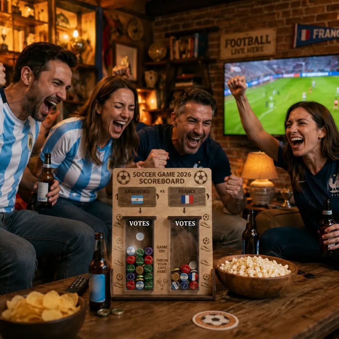 Personalized Soccer Bottle Cap Voting Board Custom Team Support Scoreboard Beer Cap Holder for Watch Parties Pub Bar Games and Soccer Fan Gifts - MyJigsawPuzzleAu