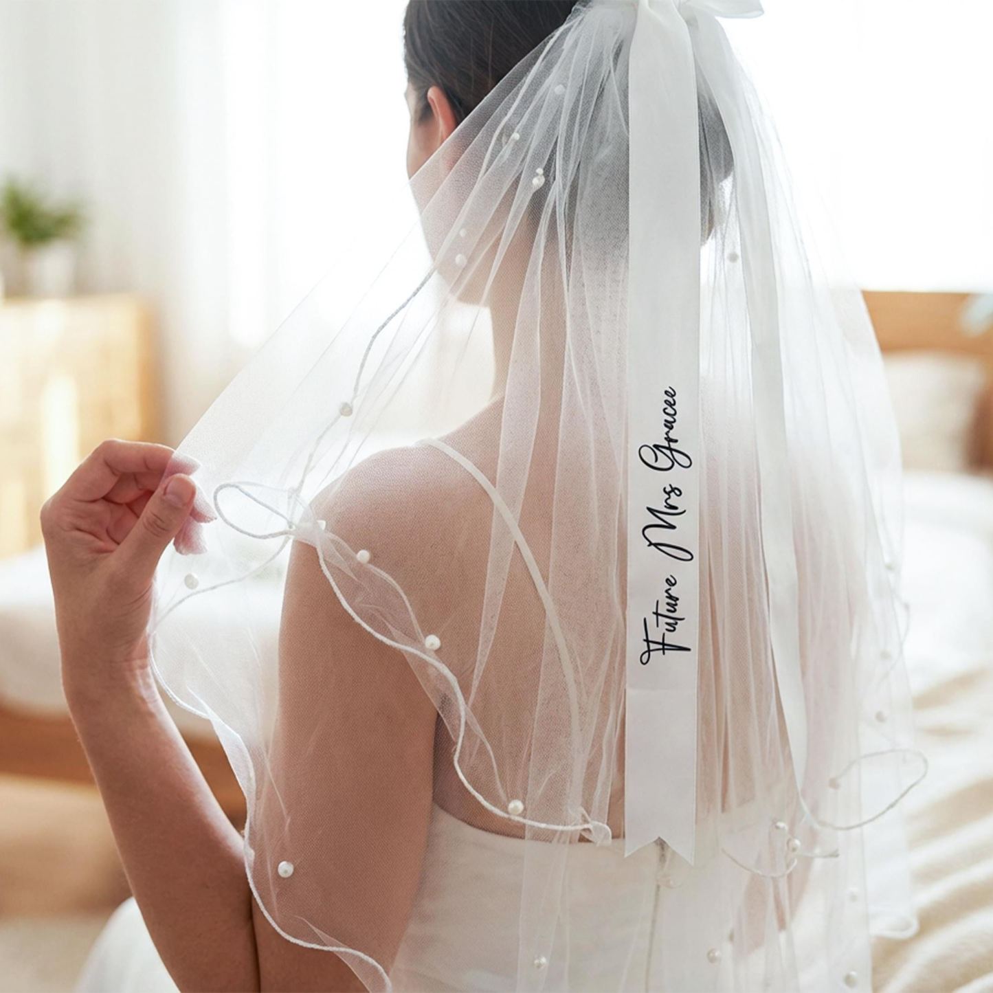 Lace Bridal Veil, Custom Hen Party Accessory, Personalized Bride Gift, Engagement Keepsake - MyJigsawPuzzleAu