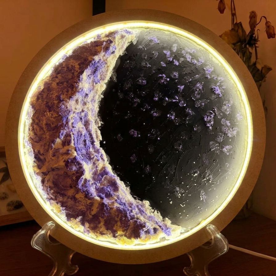 DIY Plaster Moon Lamp with Warm Light | Moon Painting Night Light
