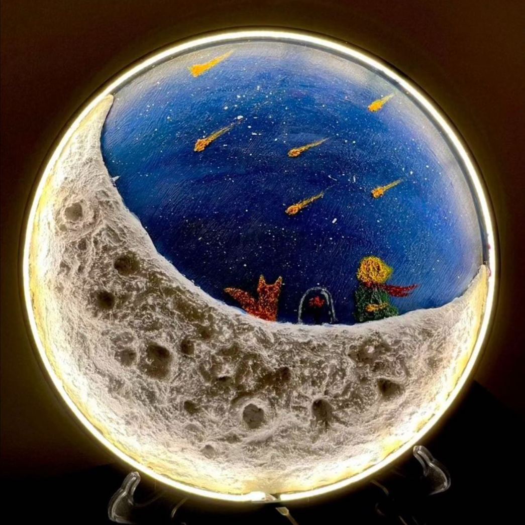 DIY Plaster Moon Lamp Kit with Warm Light | Moon Painting Night Light | Kit Contains 2 Brushes,1 Spatula, LED Light Frame,Plaster | With Optional Stand & Colorful Paint
