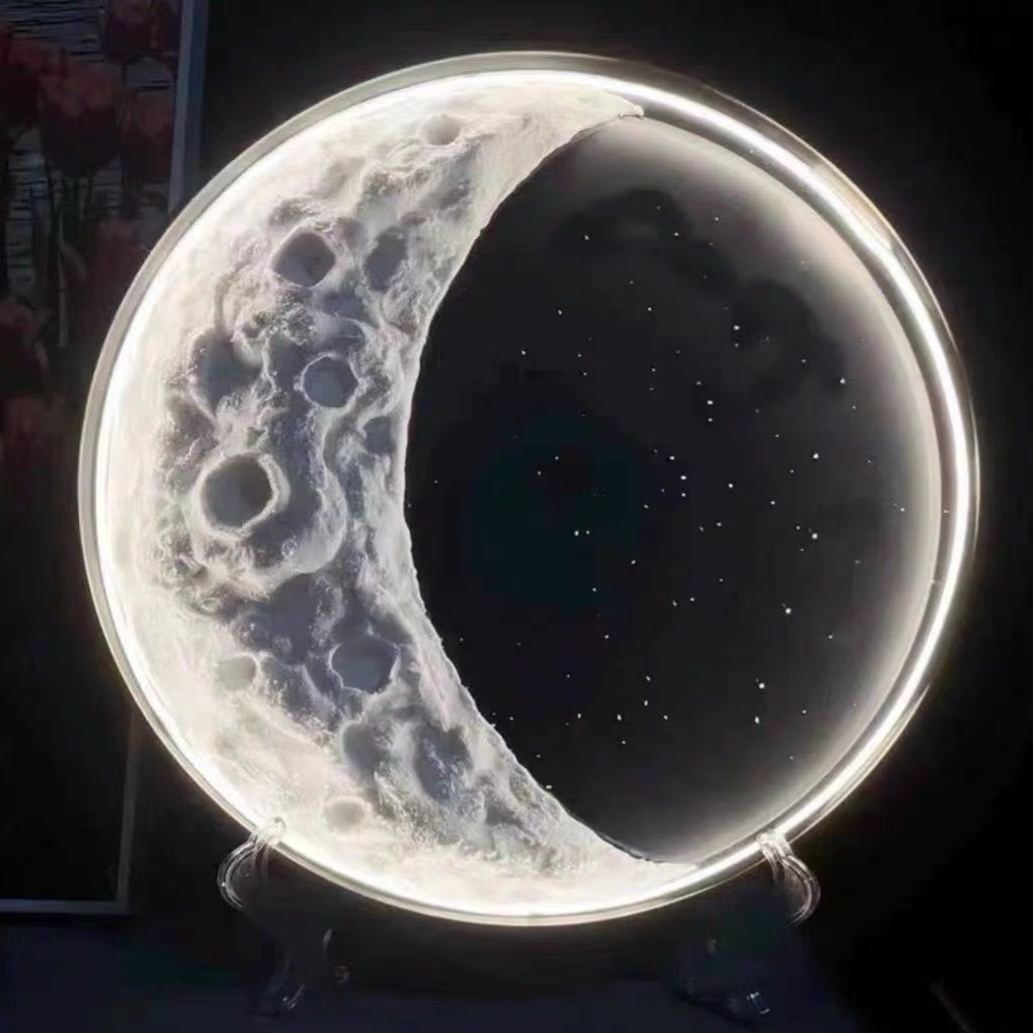 DIY Plaster Moon Lamp Kit with Warm Light | Moon Painting Night Light | Kit Contains 2 Brushes,1 Spatula, LED Light Frame,Plaster | With Optional Stand & Colorful Paint