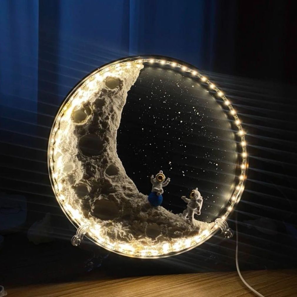 DIY Plaster Moon Lamp Kit with Warm Light | Moon Painting Night Light | Kit Contains 2 Brushes,1 Spatula, LED Light Frame,Plaster | With Optional Stand & Colorful Paint