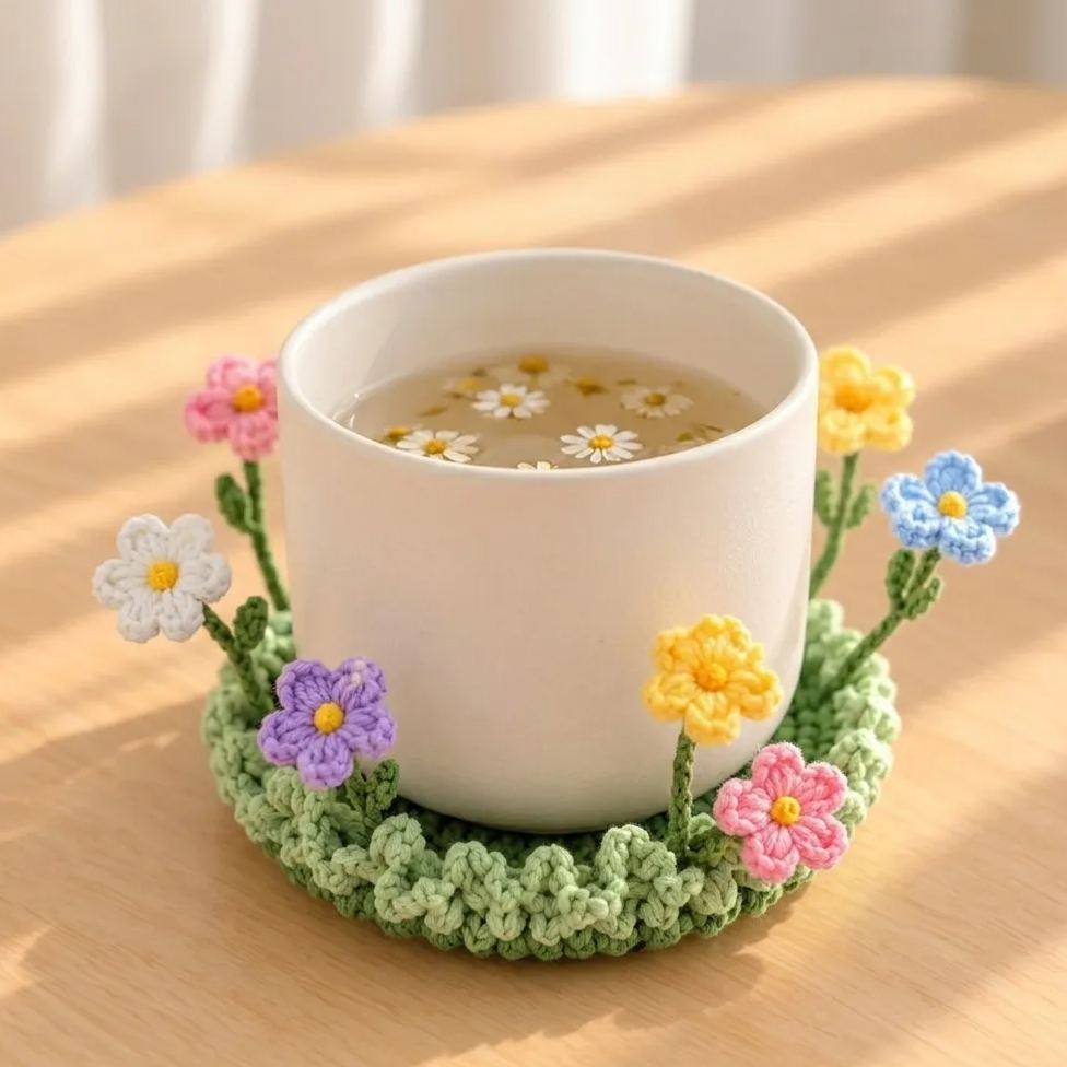 Crochet Flower Coaster, Handmade Cup Coaster, Floral Mug Coaster, Cottagecore Table Decor, Cute Crochet Gift, Housewarming Gift - MyJigsawPuzzleAu