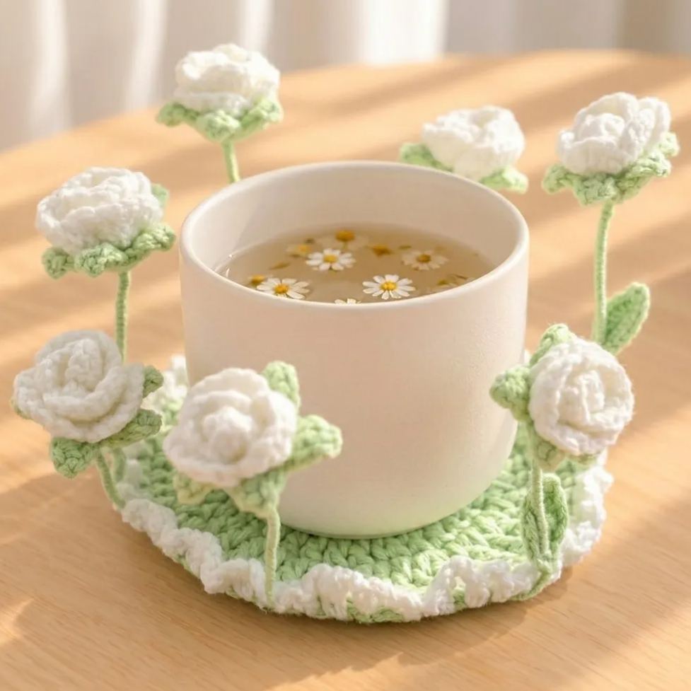 Crochet Flower Coaster, Handmade Cup Coaster, Floral Mug Coaster, Cottagecore Table Decor, Cute Crochet Gift, Housewarming Gift - MyJigsawPuzzleAu