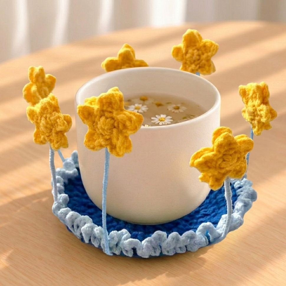 Crochet Flower Coaster, Handmade Cup Coaster, Floral Mug Coaster, Cottagecore Table Decor, Cute Crochet Gift, Housewarming Gift - MyJigsawPuzzleAu