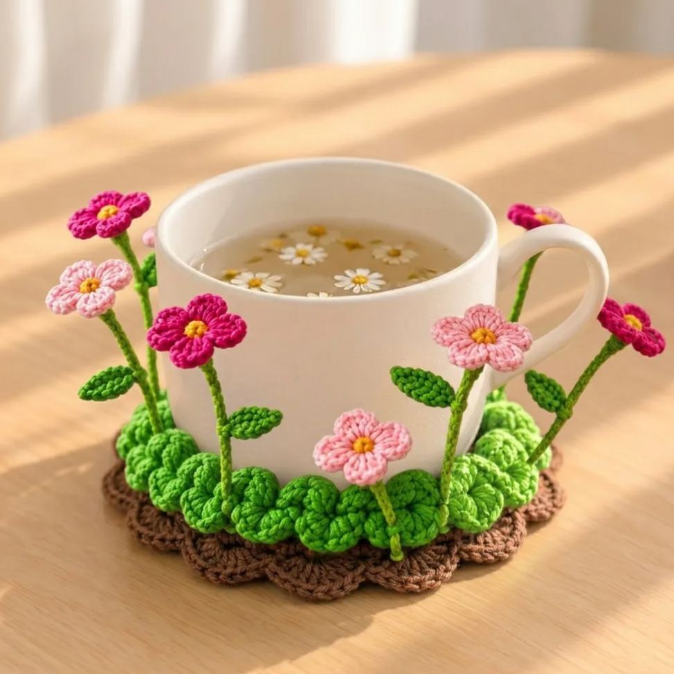 Crochet Flower Coaster, Handmade Cup Coaster, Floral Mug Coaster, Cottagecore Table Decor, Cute Crochet Gift, Housewarming Gift - MyJigsawPuzzleAu