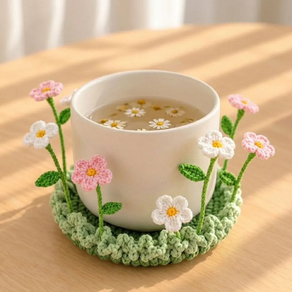 Crochet Flower Coaster, Handmade Cup Coaster, Floral Mug Coaster, Cottagecore Table Decor, Cute Crochet Gift, Housewarming Gift - MyJigsawPuzzleAu