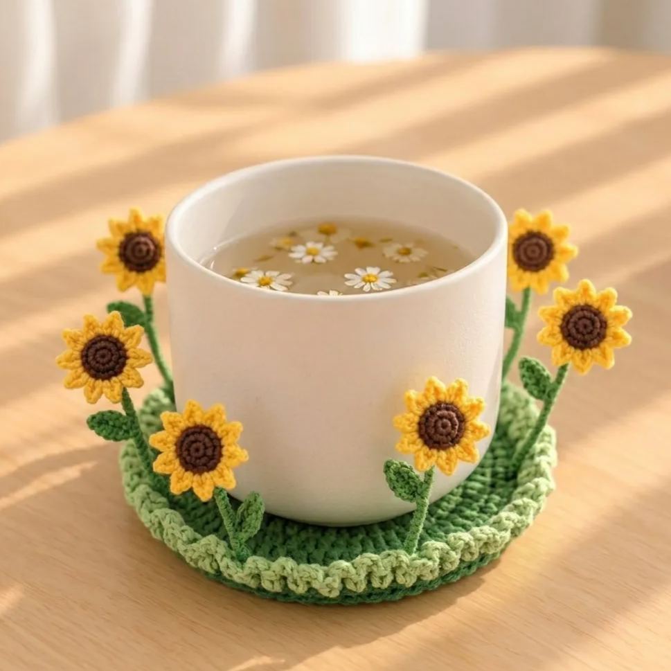 Crochet Flower Coaster, Handmade Cup Coaster, Floral Mug Coaster, Cottagecore Table Decor, Cute Crochet Gift, Housewarming Gift - MyJigsawPuzzleAu