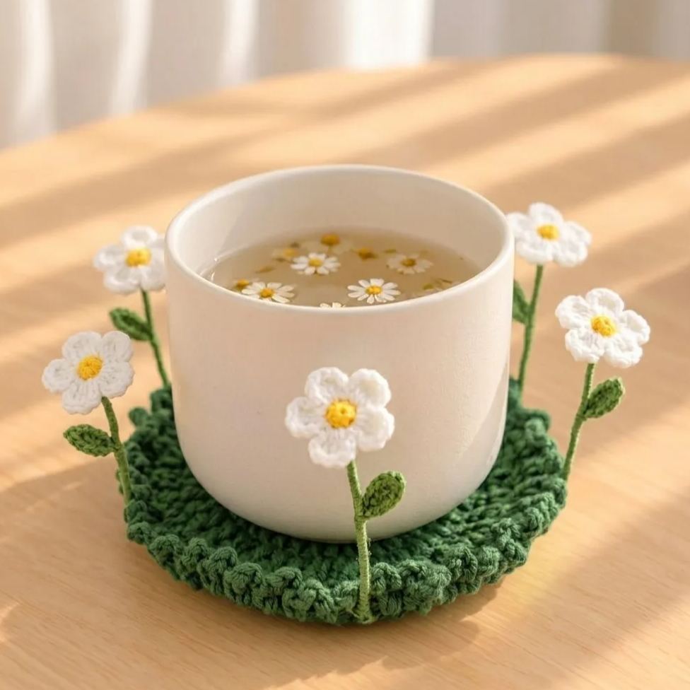 Crochet Flower Coaster, Handmade Cup Coaster, Floral Mug Coaster, Cottagecore Table Decor, Cute Crochet Gift, Housewarming Gift - MyJigsawPuzzleAu