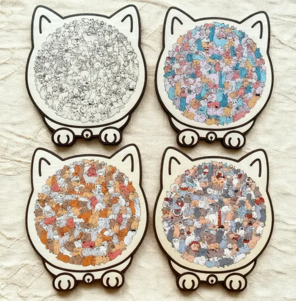 Nice Christmas Gift135-Piece Morandi-Colored Cat Shaped Wooden Jigsaw Puzzle - MyJigsawPuzzleAu