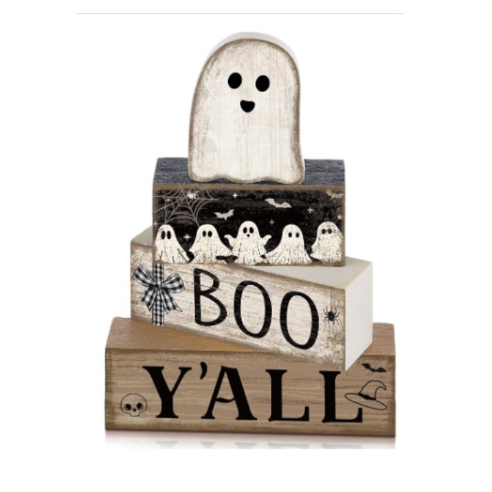 Lineshading 4 Pcs Halloween Coffee Table Decor Wooden Ghost Coffee Bar Sign - MyJigsawPuzzleAu